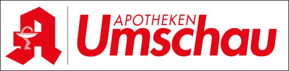 Apotheken Umschau Logo mit rotem stilisiertem Apothekenzeichen und Schriftzug.