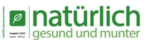 natürlich – gesund und munter Logo mit grünem Blatt-Symbol und grüner Schrift auf weißem Hintergrund. Ausgabe 1/2021 ist angegeben.