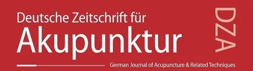 Logo der Deutschen Zeitschrift für Akupunktur (DZA), das deutsche Fachjournal für Akupunktur und verwandte Techniken mit rotem Hintergrund und weißer Schrift.