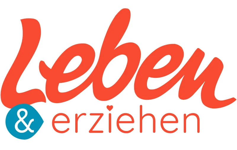 Leben & erziehen Logo mit rotem Schriftzug und blauem Ampersand-Symbol.