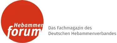 Hebammen Forum – Das Fachmagazin des Deutschen Hebammenverbandes, Logo mit rotem Kreis und weißer Schrift.