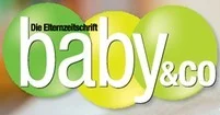 Das Logo von "Die Elternschule baby&co" mit grünem und gelbem Hintergrund und weißer Schrift.
